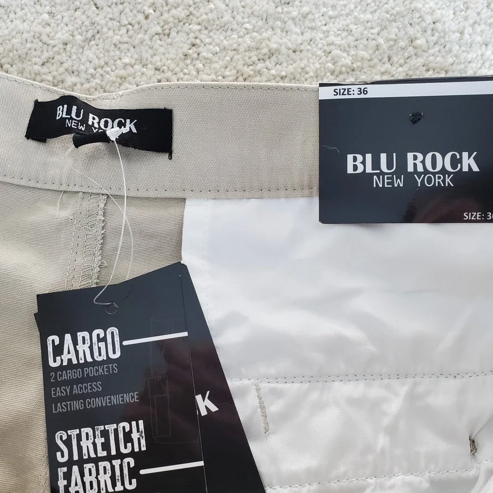 Blu Rock Men's Cargo Shorts Tan Size 36 Belted NWTGS 4 Way‎ Stretch Tiny Spot